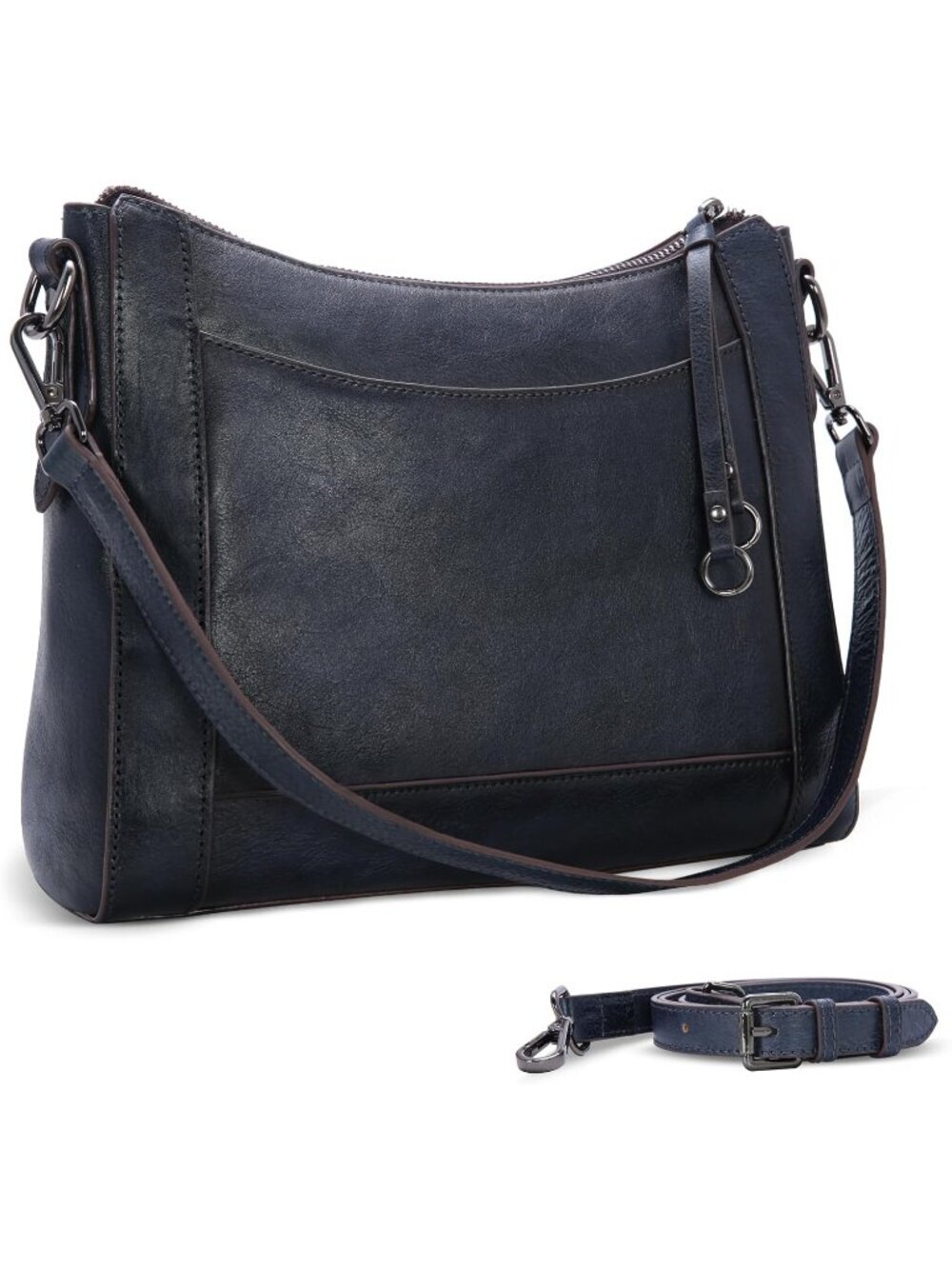 Women's Navy Leather Crossbody Fashion Satchel Handbags with Adjustable Straps